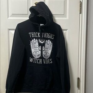 Port & Company Black Graphic Hoodie - Thick Thighs Witch Vibes  Size XLARGE
